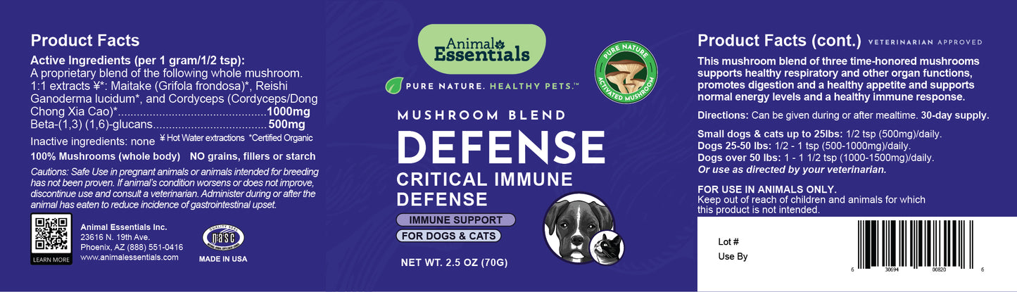 DEFENSE Multi-mushroom extract powder for Dogs & Cats