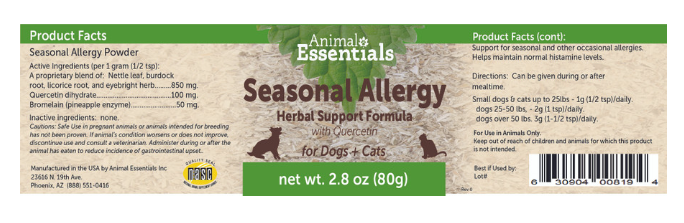 Seasonal Allergy + Quercetin herbal Support powder for Dogs and Cats