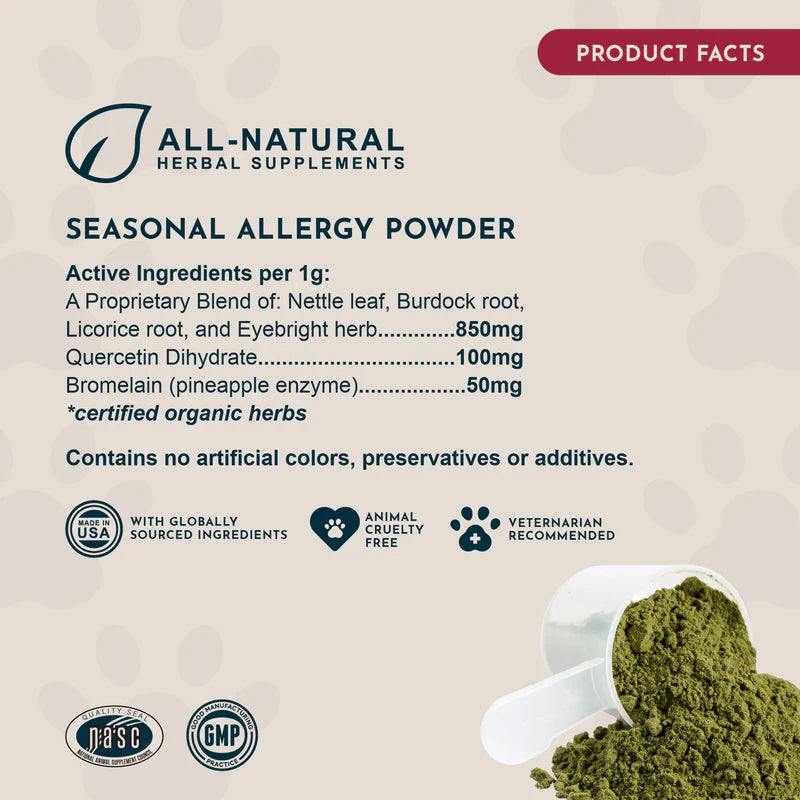 Seasonal Allergy + Quercetin herbal Support powder for Dogs and Cats