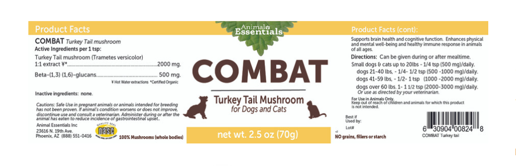 COMBAT Turkey Tail powder extract for Dogs & Cats