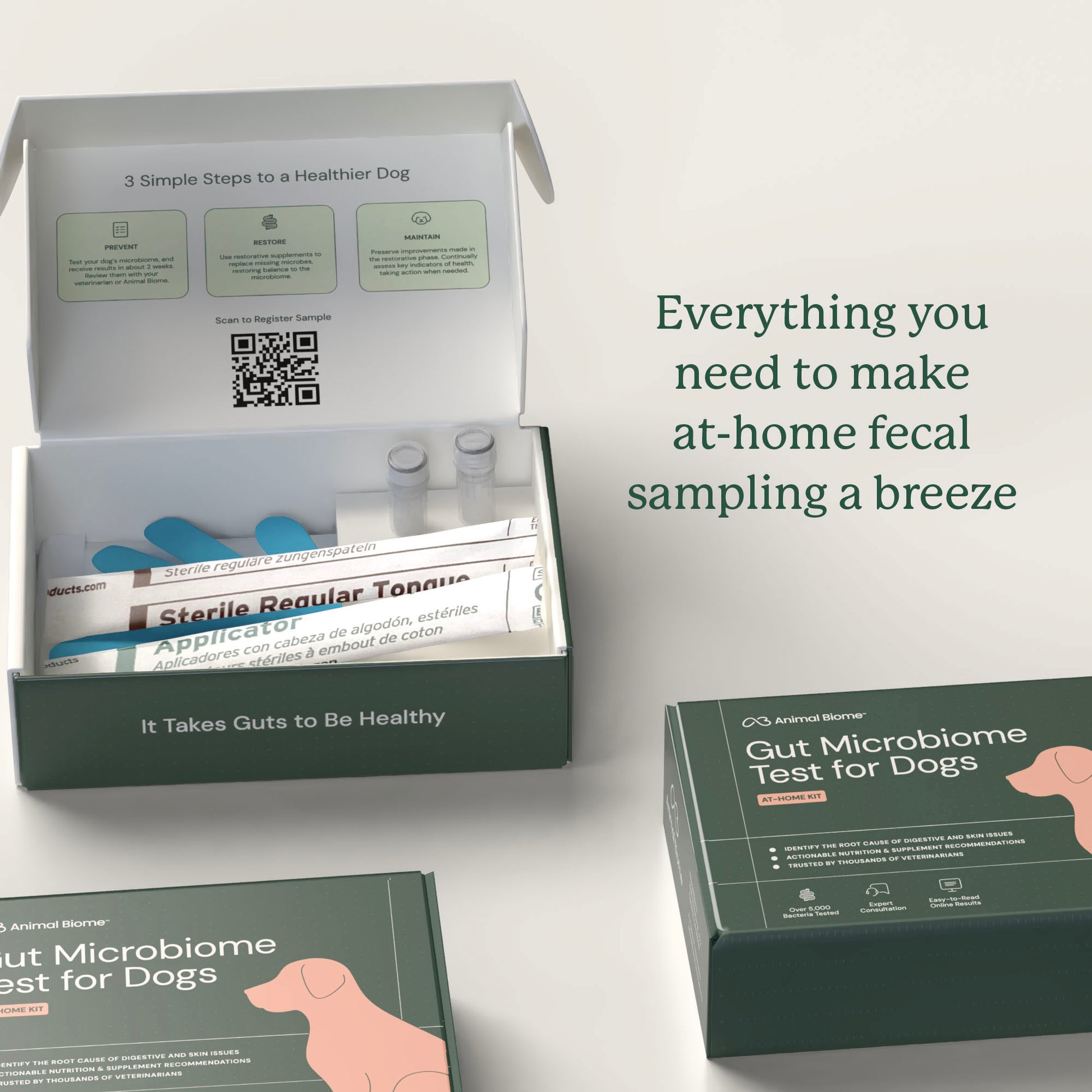 Dog fecal sampling kit with text on a white background