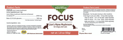 FOCUS Lion's Mane mushroom powder extract for Dogs & Cats