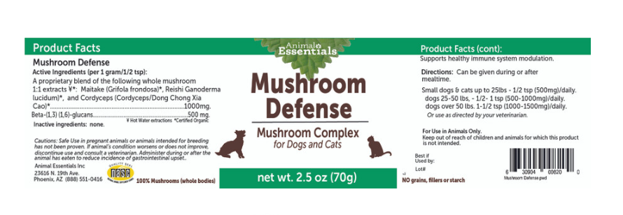 MUSHROOM DEFENSE Multi-mushroom extract powder for Dogs & Cats